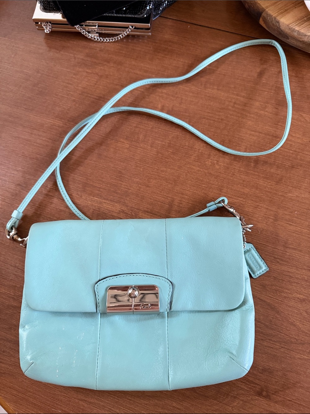 Coach Kristin Aqua Leather Crossbody Bag y2K EUC